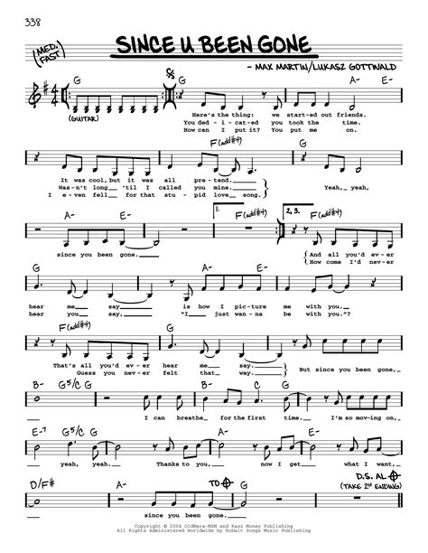 since u been gone sheet music kelly clarkson real book melody lyrics and chords