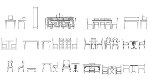 Multiple Table And Chair Elevation 2d Blocks Cad Drawing Details Dwg
