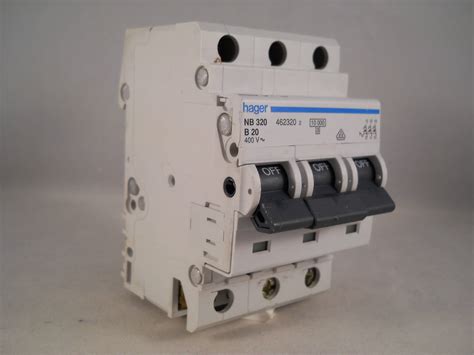 Hager Mcb 20 Amp Triple Pole 3 Phase Circuit Breaker Type B 20a 462320