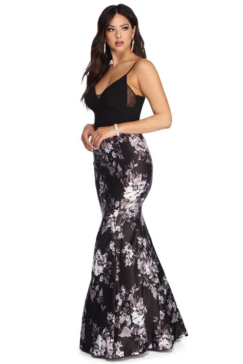 Windsor Kiki Formal Floral Satin Dress In Black Size 1 Knit Fabricmesh Fabric Dresses