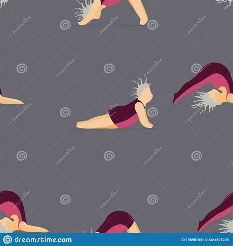 Girls Doing Yoga Seamless Pattern Woman Pose Yoga Stock Illustration