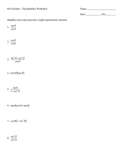 Verifying Trig Identities Worksheet