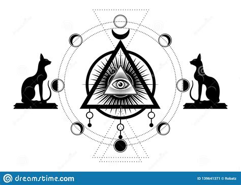 Mystical Drawing The Third Eye All Seeing Eye Circle Of A Moon Phase