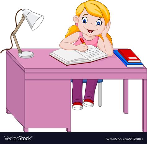 Cartoon Little Girl Studying Royalty Free Vector Image
