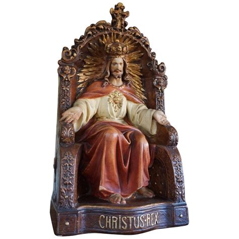 Early 20th Century Christ Is King Polychrome Painted Cast Plaster