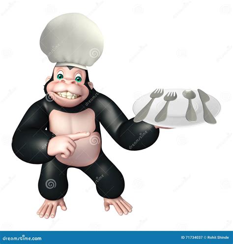 Gorilla Cartoon Character With Chef Hat And Spoon Stock Illustration