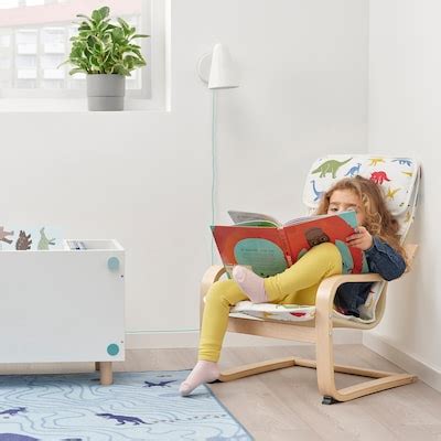 Ikea poang leather lounge chair and footstool in birch veneer. POÄNG Children's armchair - birch veneer/Medskog dinosaur ...