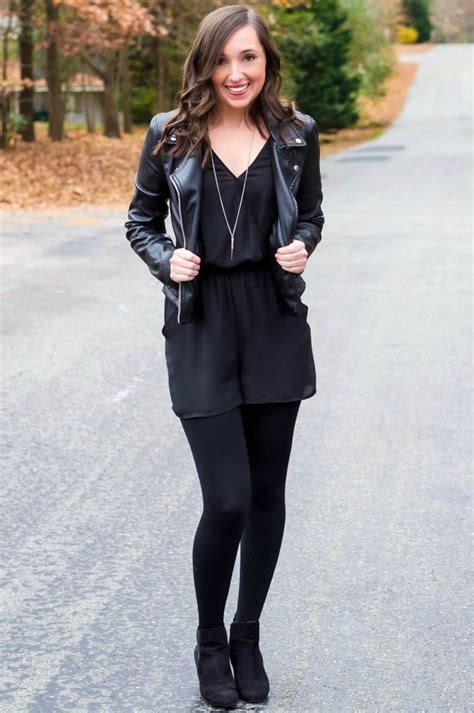 Little Black Romper With Tights Black Romper Outfit Fashion Romper