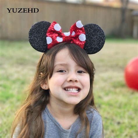 Yuzehd 1pc Children Hair Accessories Minnie Mouse Ears Hairbands Sequin