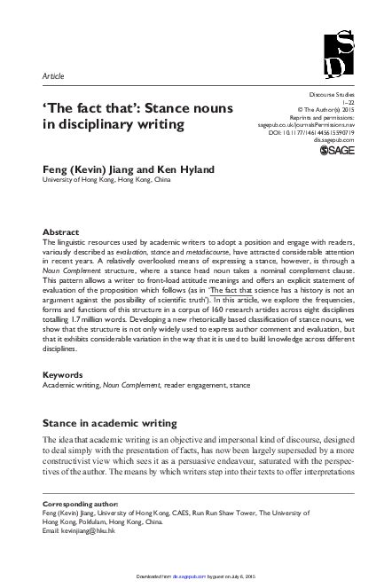 Pdf ‘the Fact That Stance Nouns In Disciplinary Writing Ken