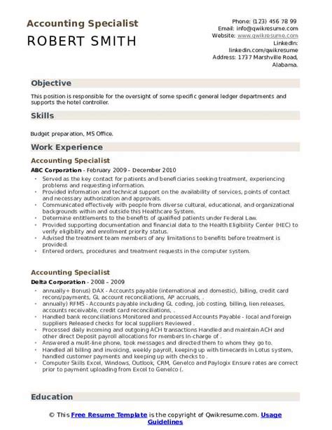 Accounting Specialist Resume Examples