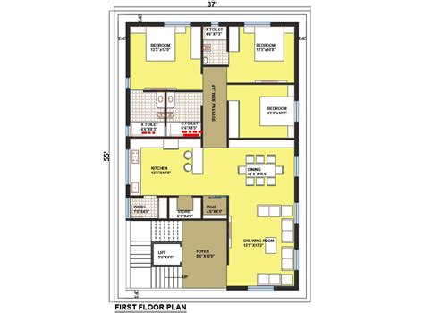 55x 37 Presentable Bungalow First Floor Plan Autocad Drawing Cadbull