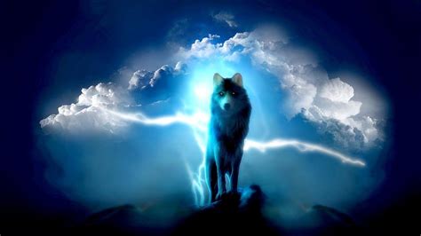Wolf Wolves Predator Carnivore Artwork Fantasy Sky Storm Lightning F