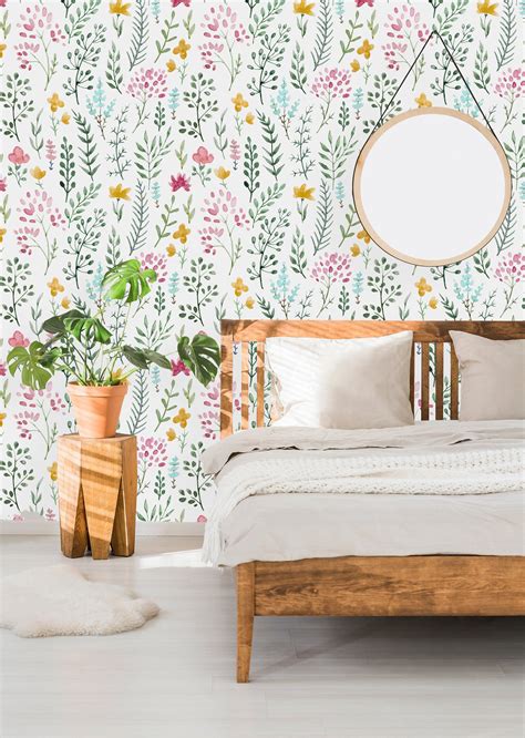 Wild Flowers Botanical Art Removable Wallpaper Self Adhesive Etsy