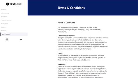 A terms and conditions, or accountabilities, section of your consulting proposal is where you can outline what you (and what the client) are responsible for in the project. This Free Business Consulting Proposal Template Won $38M ...