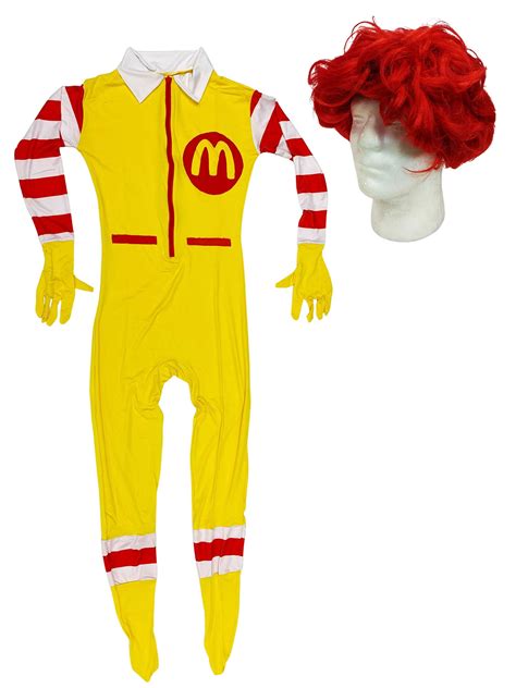 Ronald Adult Costume With Wig Mcdonald Fast Food Clown Cosplay