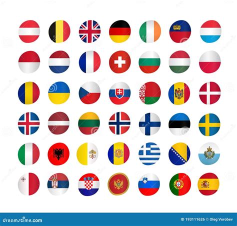 European Flags Icons Set Round Icons Stock Vector Illustration Of