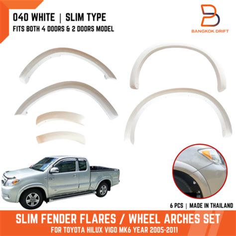040 White Slim Fender Flares Wheel Arch For Toyota Hilux Pickup Mk6