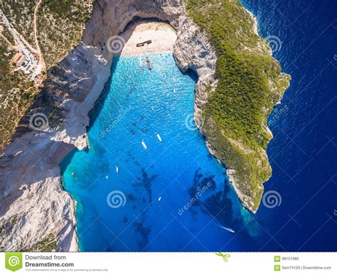 Aerial View Of Navagio Beach Shipwreck View In Zakynthos
