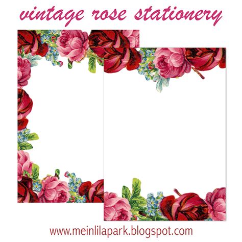 Free Printable Vintage Rose Stationery Ausdruckbares Briefpapier