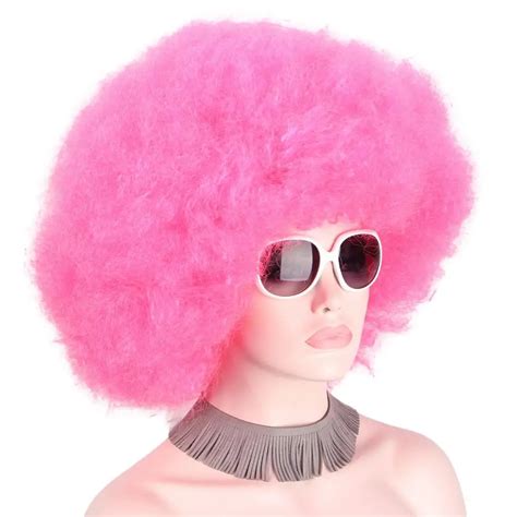 Afro Pink Wig Cap Big Top Football Fans Cosplay Wigs For Adults Unisex