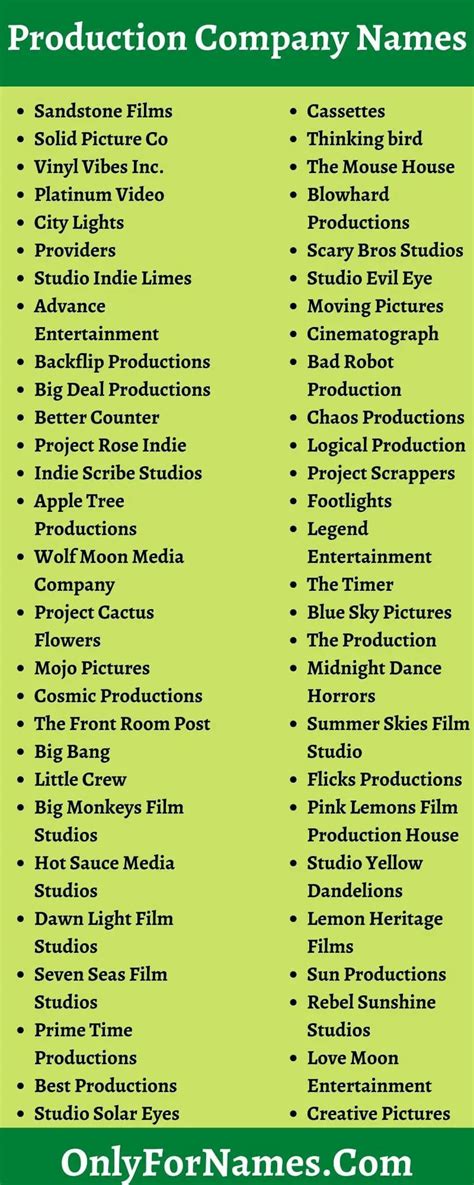 Production Company Names And Film Productions Business Names