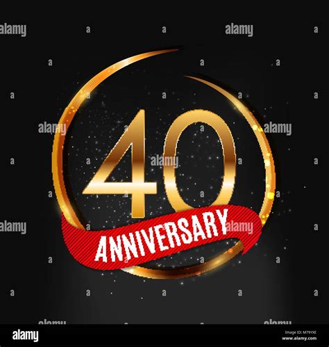 Template Gold Logo 40 Years Anniversary With Red Ribbon Vector