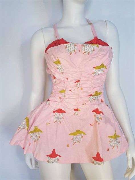 Reserved50s Pink Catalina Novelty Print Sunbather Swim Suit Etsy