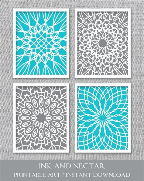 Abstract, flowers, nature, geometry, wildlife and more. PRINTABLE Art Wall Art Prints Wall Art Set Turquoise Art