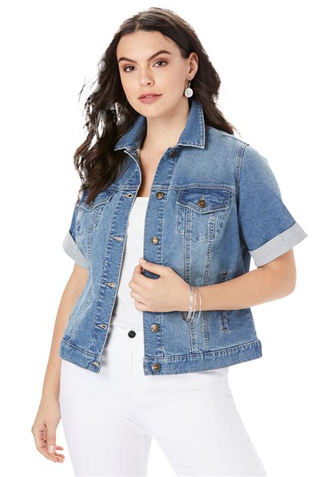 Roamans Womens Plus Size Short Sleeve Denim Jacket Ebay