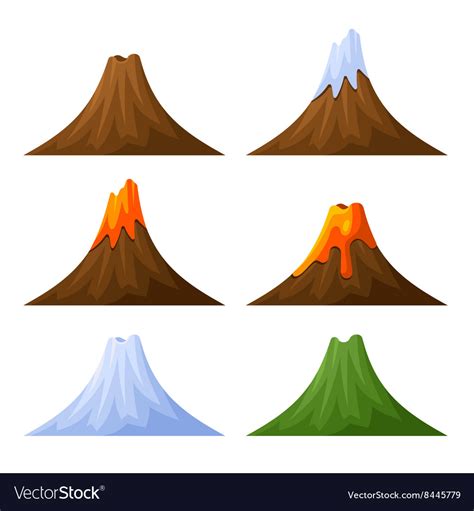 Mountain With Volcano Forest And Snow Set Vector Image