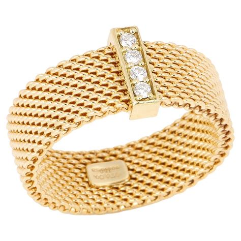 Tiffany And Co Somerset Wide Mesh Flex Band Ring In 18 Karat Yellow