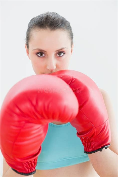 Close Up Of Beautiful Woman In Red Boxing Gloves Stock Image Image Of