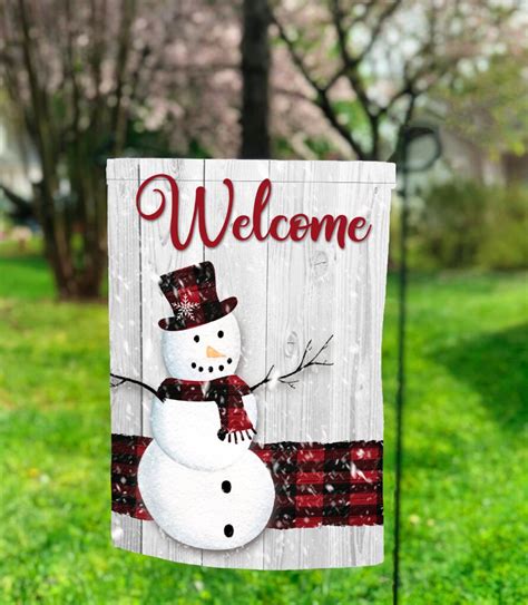 Red Plaid Snowman Garden Flag Png Christmas Sublimation Etsy