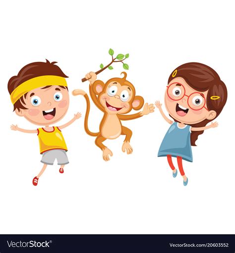 Kids With Monkey Royalty Free Vector Image Vectorstock