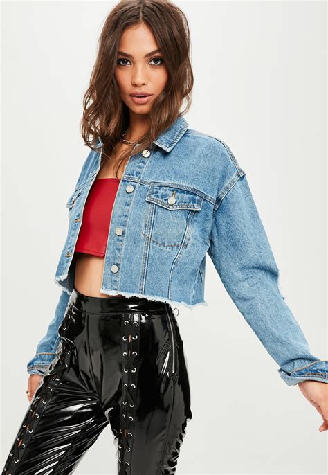 Lyst Missguided Tall Blue Denim Cropped Jacket In Blue