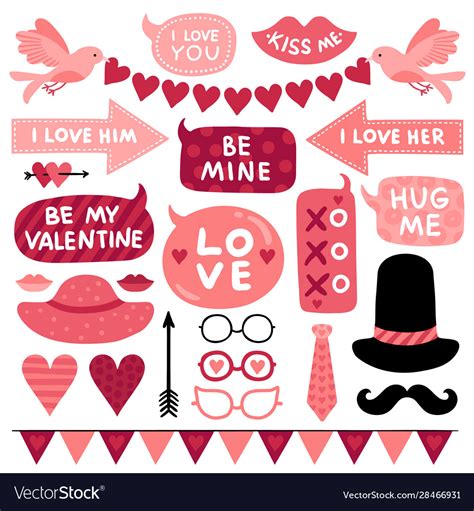 Valentines Day Photo Booth Props Pink Love Vector Image