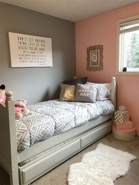 Girls Bedroom Gray Pink And Pops Of Gold And White We Transformed My