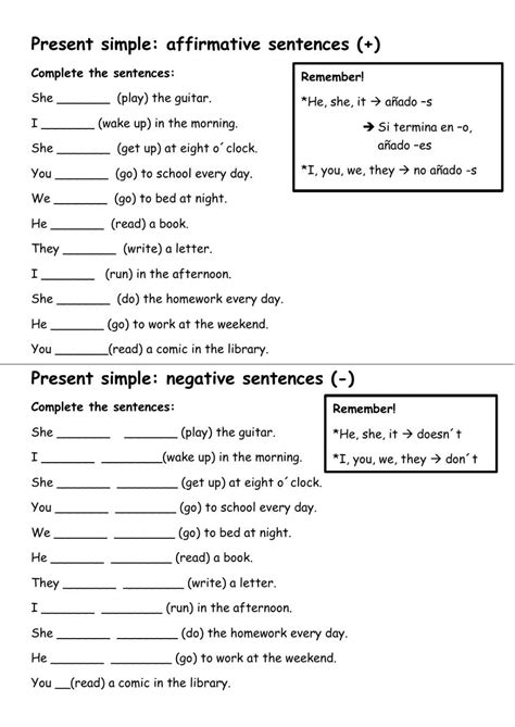 Present Simple Affirmative Y Negative 2 Worksheet English Exercises