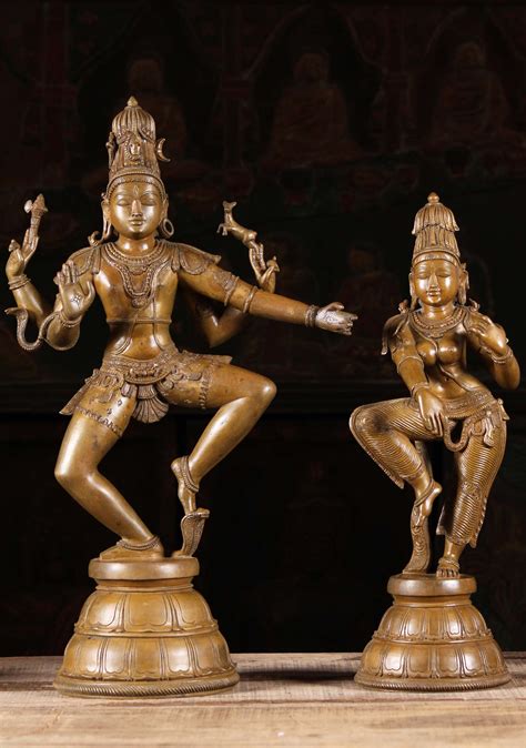 Sold Bronze Pair Of Shiva And Parvati Dancing Statues 22 99b14 Hindu