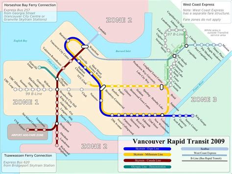 Vancouver Transit Map Vancouver Rapid Transit Map British Columbia