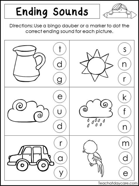 10 Printable Ending Sounds Worksheets Preschool 1st Grade Phonics And