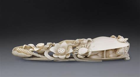 Ivory Maiden In Clam Shell With Lotus And Wheat Ivory Oriental