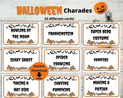 Halloween Charades Halloween Game Halloween Charade Cards Etsy