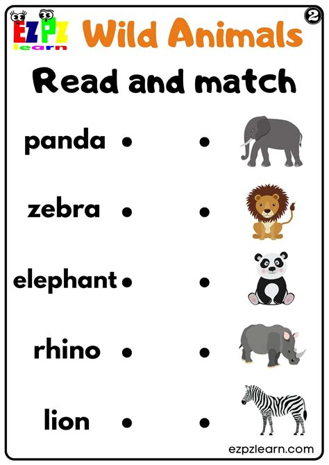 Wild Animals Read And Match Worksheet Set 2 For Kids And Esl Pdf