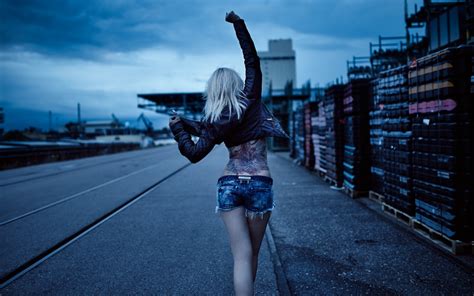 Wallpaper Martin Strauss Dark Jean Shorts Blonde Women Outdoors Urban Arms Up Model