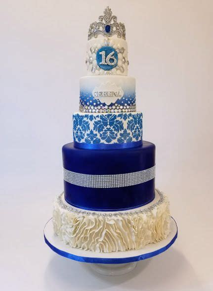 Serenas Glam Sweet 16 Cake Royal Blue White Ivory Silver And Bling