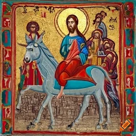 Byzantine Painting Of Jesus Riding A Donkey In Jerusalem On Craiyon