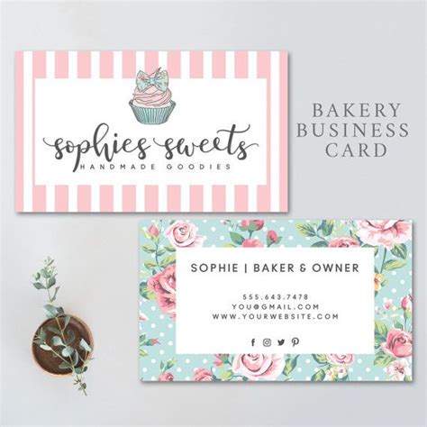Elegant modern cute pink and white groupon business card. Bakery business card cupcake business card by ...