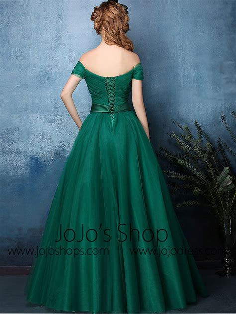 Forest Green Off Shoulder Tulle Ball Gown Formal Dress X1603 Jojo Shop